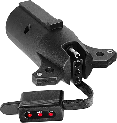 OPT7 Adaptador de remolque de 7 a 4 pines con probador, hoja de 7 vías a conector de remolque plano de 4 vías con pestaña segura para enganche de