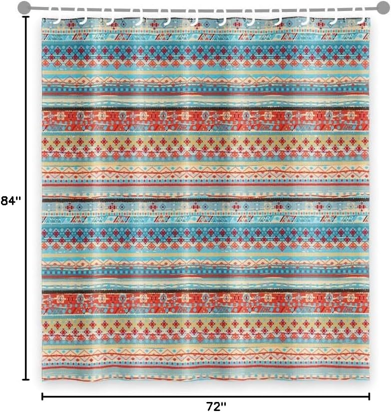 OERJU 72x84inch Colorful Boho Fabric Shower Curtain Stripe Geometric Classical Retro Pattern Chic Tribe Style for Bathroom Decor Waterproof Bathtub Orange Shower Curtain Liner Durable with Hooks