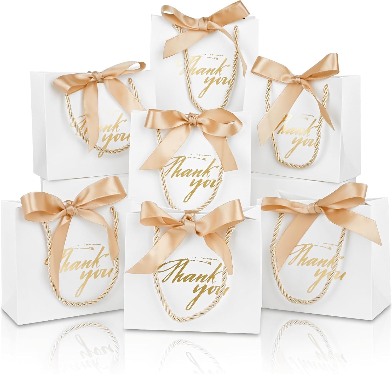 Mauproy 20 Pack Small Thank You Gift Bags with Handles, 5.5''x 2.5''x 4.7'' Mini Paper Gift Bags with Ribbons Party Favor Bags for Valentine's Day Wedding Baby Shower Bridal Shower (White) - Image 4