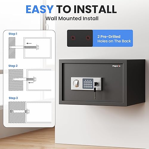Miniatura 6 de Caja de seguridad digital de 1.2 pies cúbicos, caja de seguridad digital con estante, teclado y combinación, caja fuerte digital de acero de
