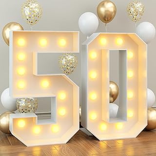 4ft Marquee Light up Numbers 50 Mosaic Numbers Frame for 50th Birthday Party Large Cardboard with Light Bulbs Pre-Cut Kit Giant Cut-Out Thick Foam Board Sign Diy Decorations Anniversary Men Women