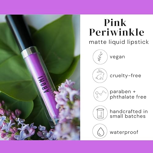 Miniatura 3 de Aromi Lápiz labial líquido mate, color de labios lila para mujer, de larga duración, sombra rosa púrpura brillante, vegano (rosa bígaro)