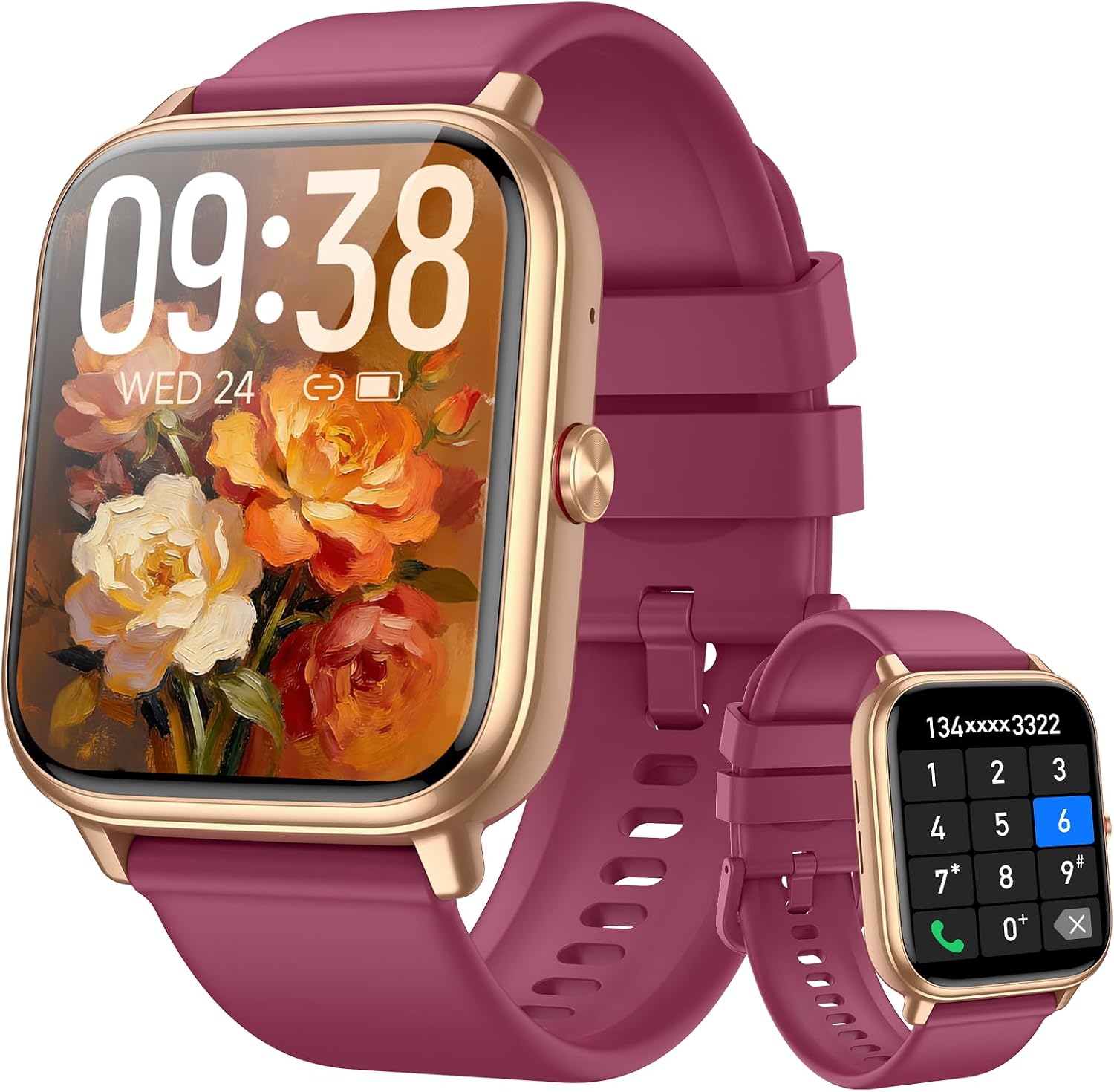 Smart Watch Fitness Tracker for Men Women, Answer/Make Call, 1000 mAh Battery, 120+ Sport Modes, Step Counter, Sleep Monitor Fitness Watch, Smartwatch for Android iPhone iOS (Wine Red)