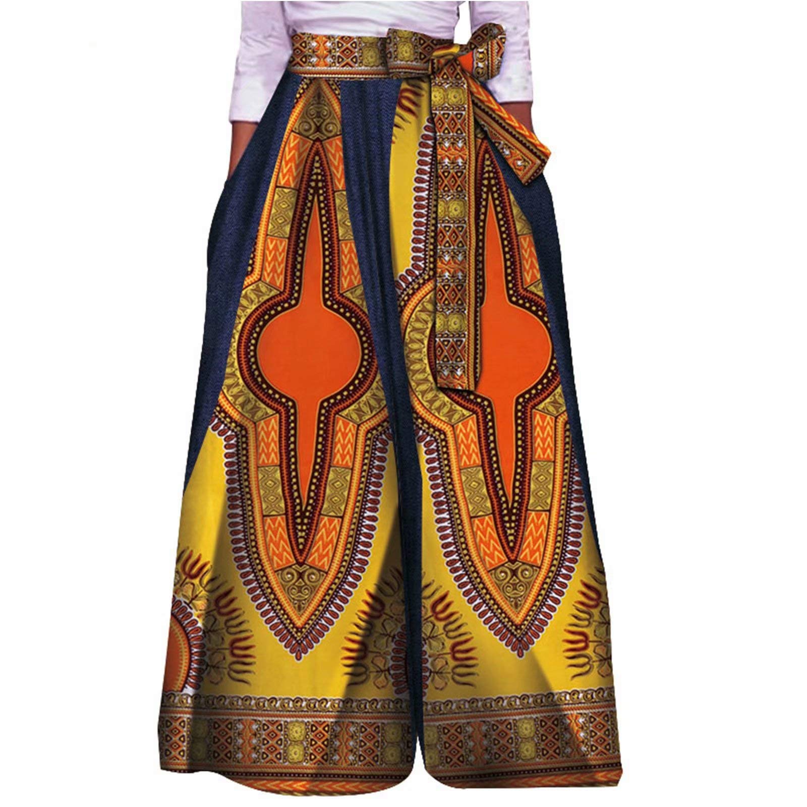 iooiooi African High Waist Printing Pants for Women Fashion Casual Wide Leg Pants