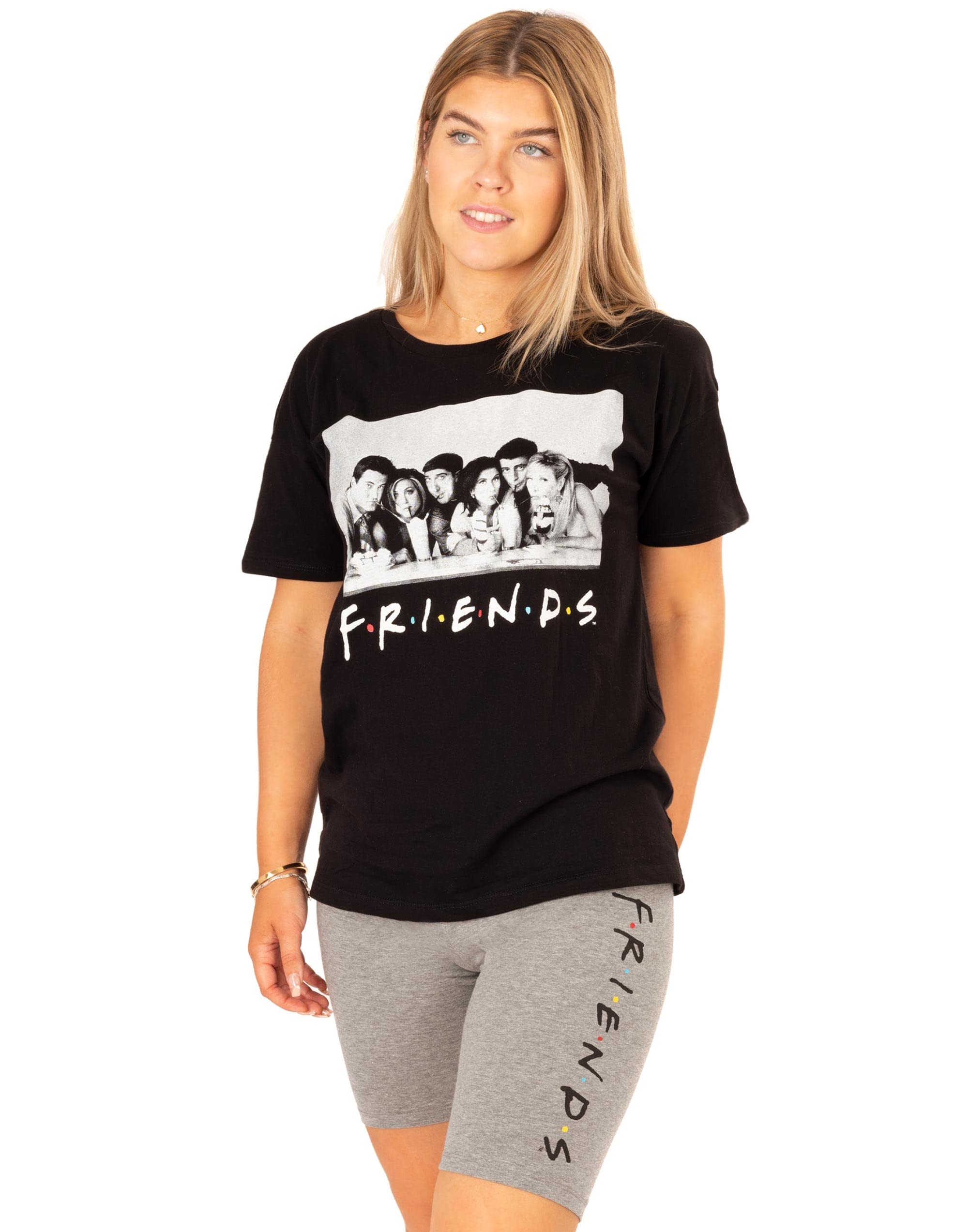 Vanilla Underground Women's Black Friends Short Sleeve Cycling Short Pyjama Set - Small