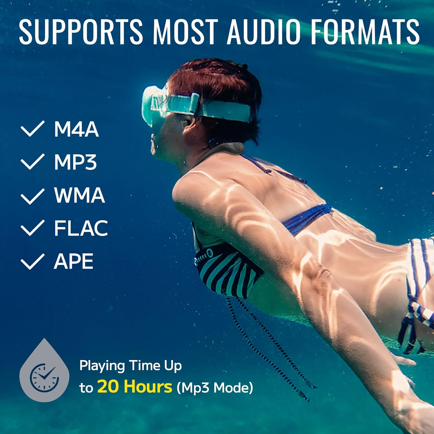Tayogo Waterproof Mp3 Player for Swimming, IPX8 8GB Swimming Headset, Silicone Coated Waterproof Music Player, 20H Playing time, Underwater Mp3 Player Perfect for Swimming - Image 4