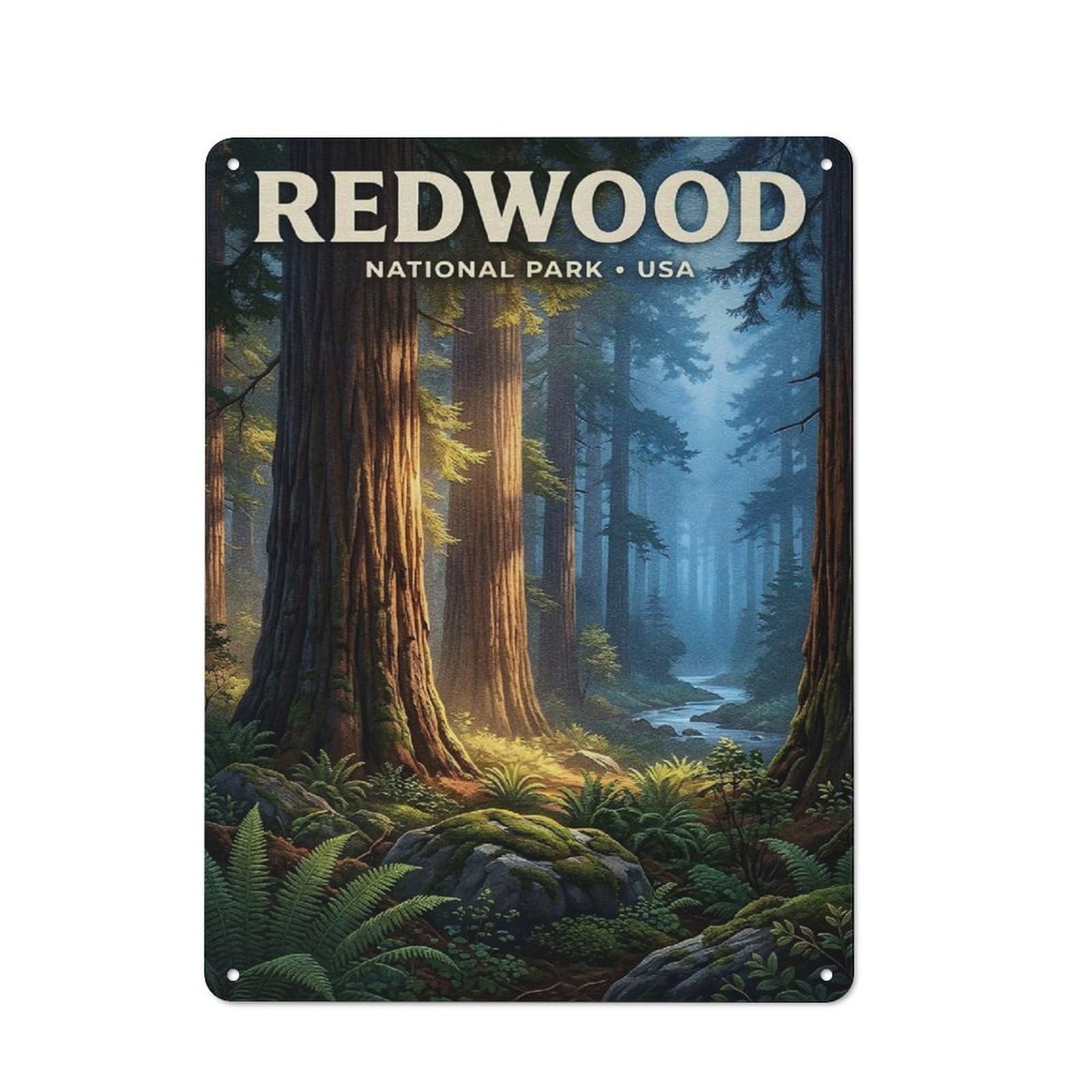 Junmoney Style-8 Metal Wall Sign 40X30cm Featuring Redwood National Park Usa Forest Scene For Café Or Home Bar, A Decorative Gift For A Newly Furnished Café And Home Bar