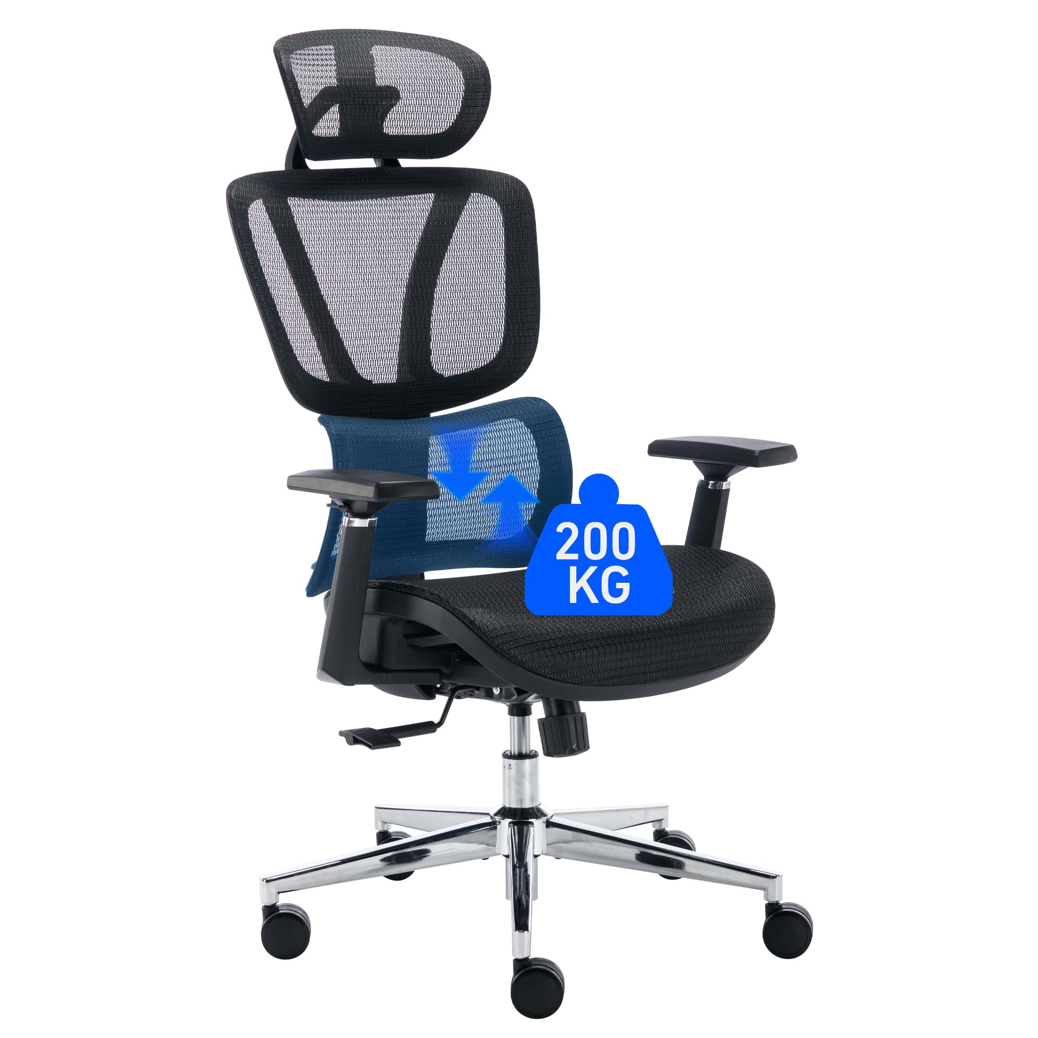 BRTHORY Ergonomic Office Chair with Adjustable Lumbar Support, High Back Desk chair with Adjustable Headrest, Tilt Function Swivel Computer Task Chair Heavy Duty Office Chairs for home 200KG