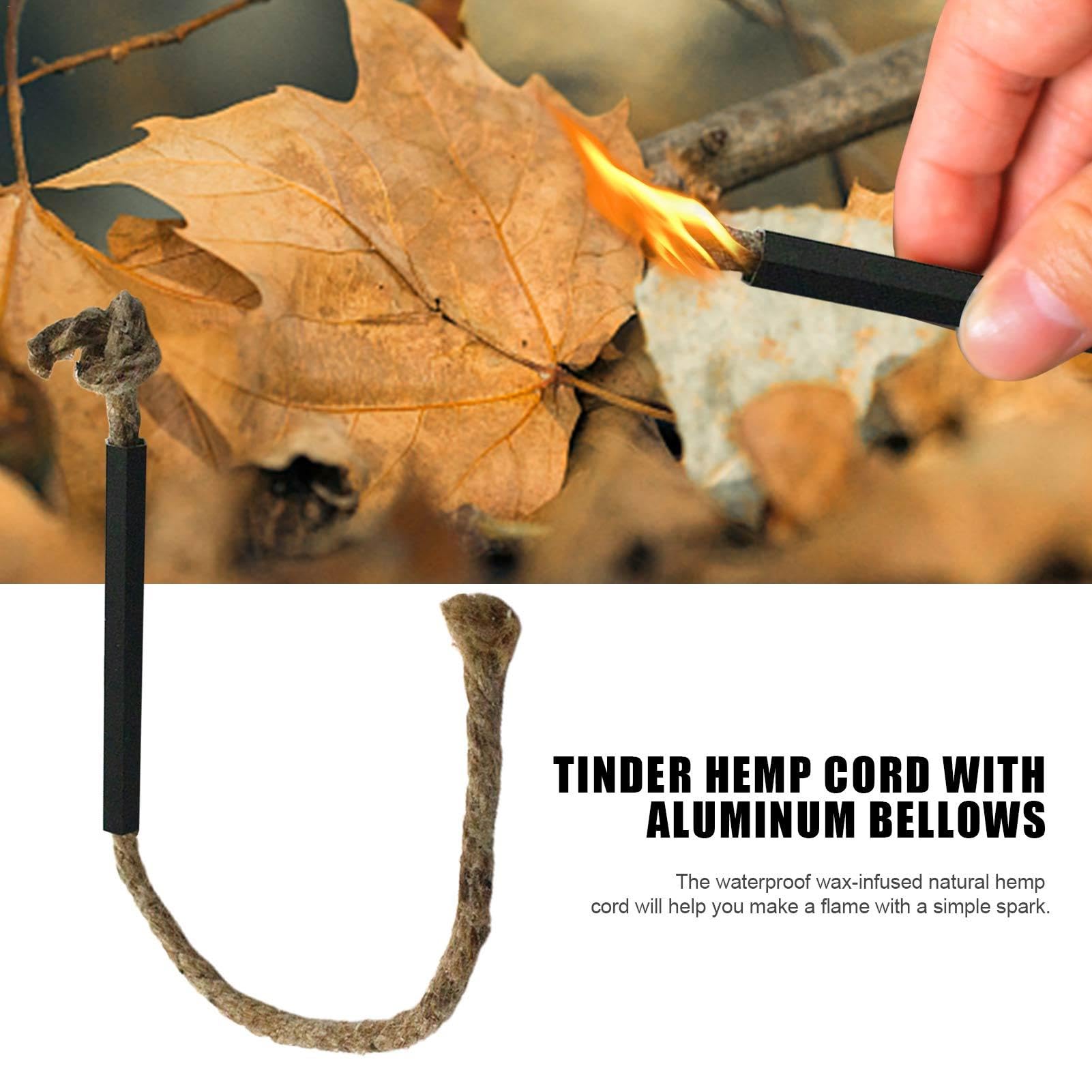 Cuerda de fuego tubo de yesca de yute de aluminio anodizado para camping