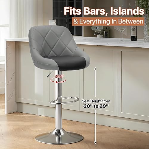 Miniatura 73 de Magshion Juego de 2 taburetes de bar, modernos taburetes de bar giratorios de piel sintética con respaldo, sillas de bar cuadradas ajustables sin