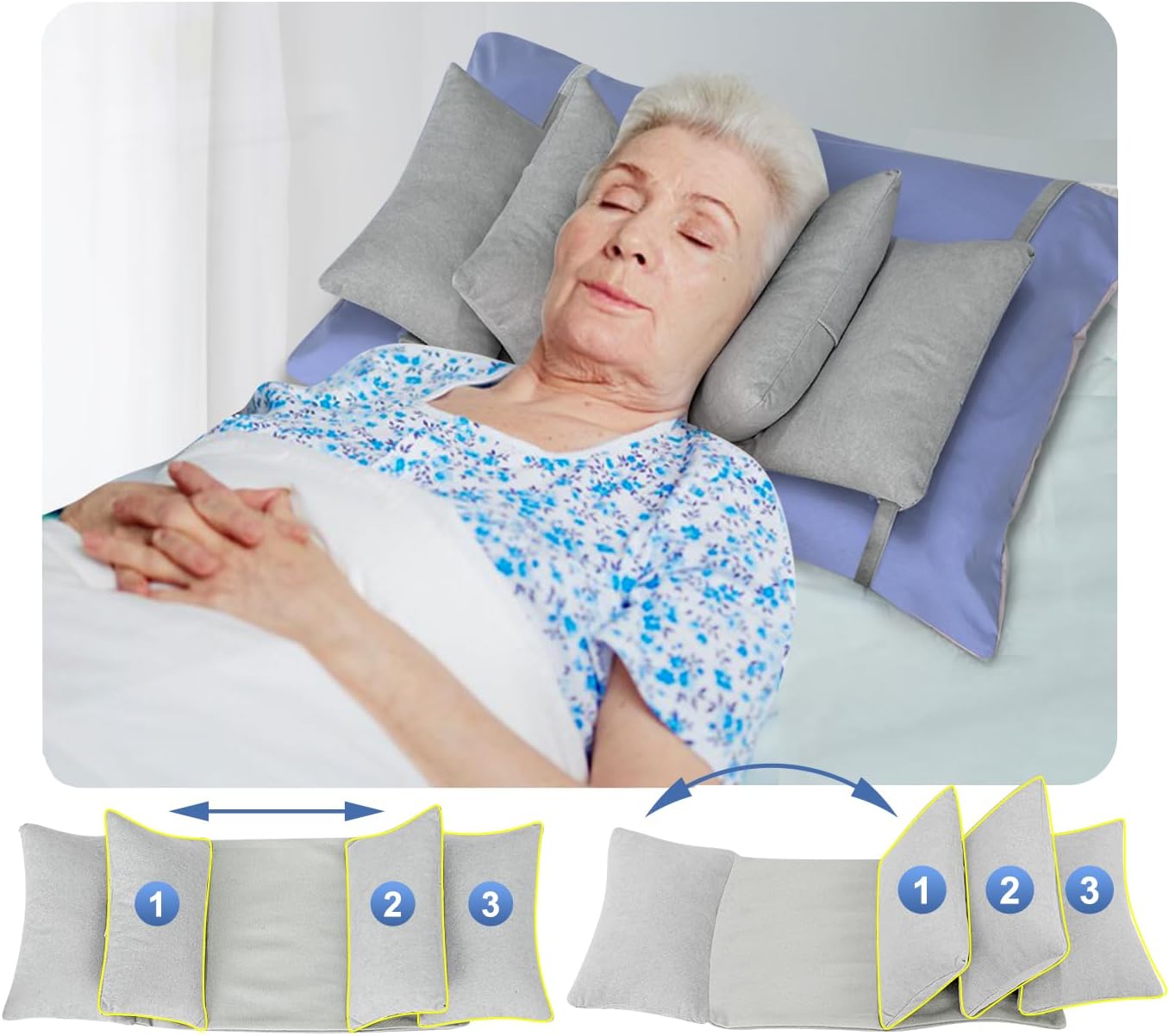 Mybow Head Stabilizer, Head Support Pillow for Elderly – Back Sleeping Aid for Post Surgery Recovery, Recliner & Wheelchair Headrest Cushion, Adjustable Neck Cradle (Grey)