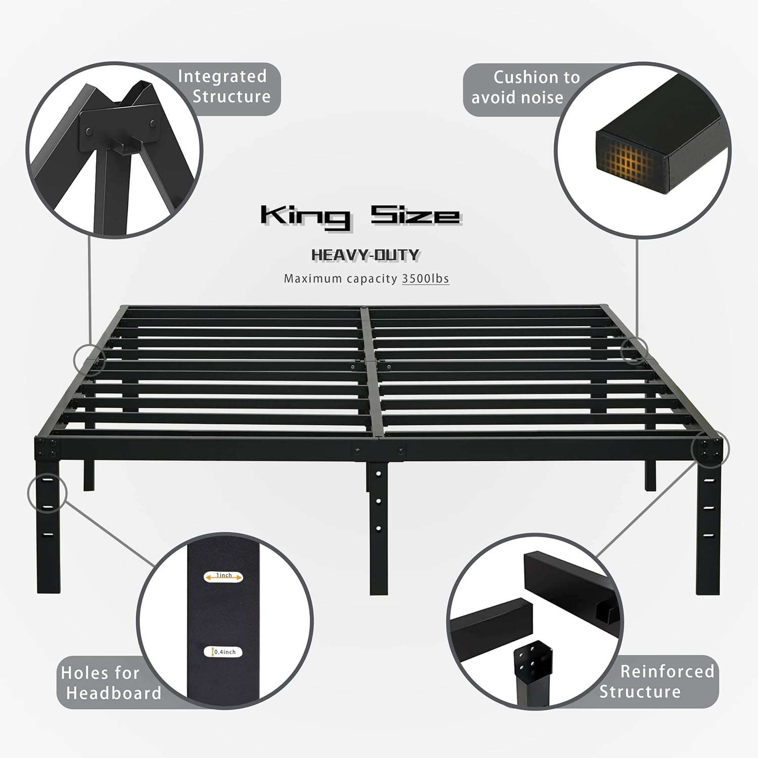 Buy Elenooz 14 Inch King Metal Bed Frames, Sturdy Steel Slat Support Black ,3500 lbs Heavy Duty