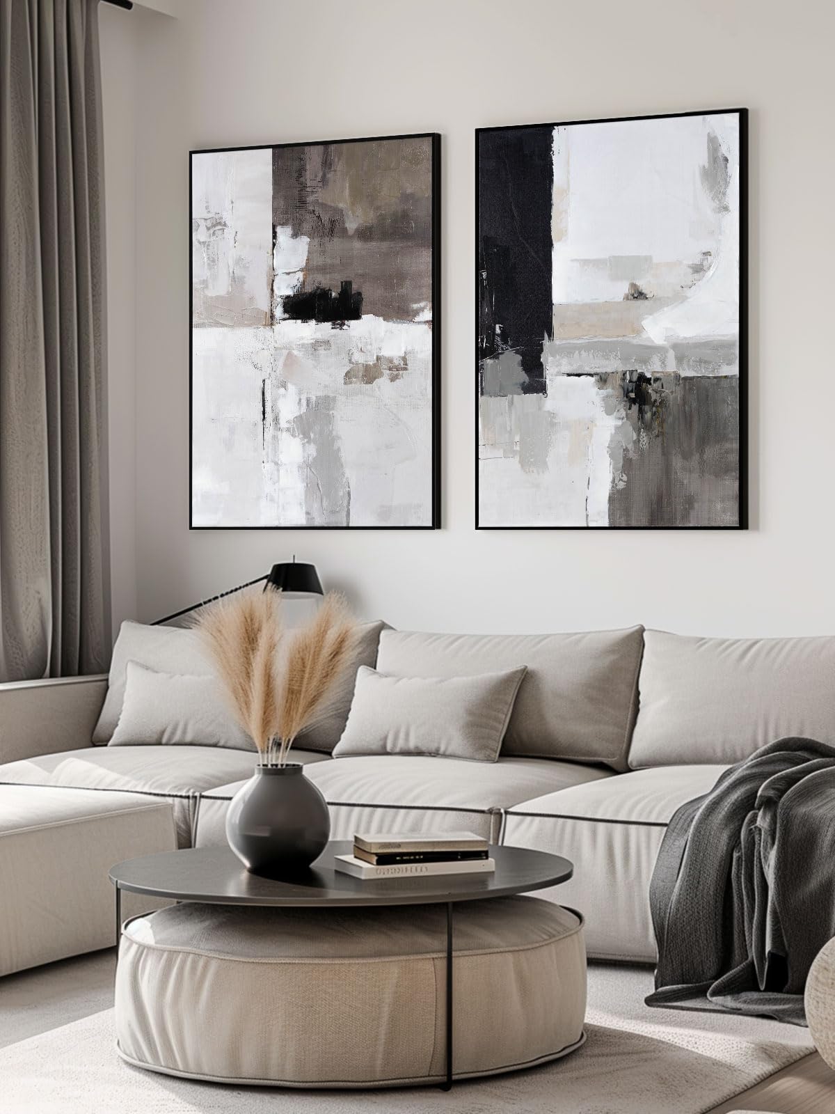 Abstrakte Wandkunst – 2-teilig, Je 40,6×61 Cm, Leinwand, Grau/gold, Fertig Zum Aufhängen
