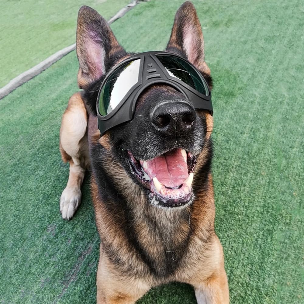 Sarini Occhiali per Cani Protezione UV Occhiali da Sole per Cani Occhiali protettivi Regolabili Antivento Impermeabili per Cani di Taglia Grande