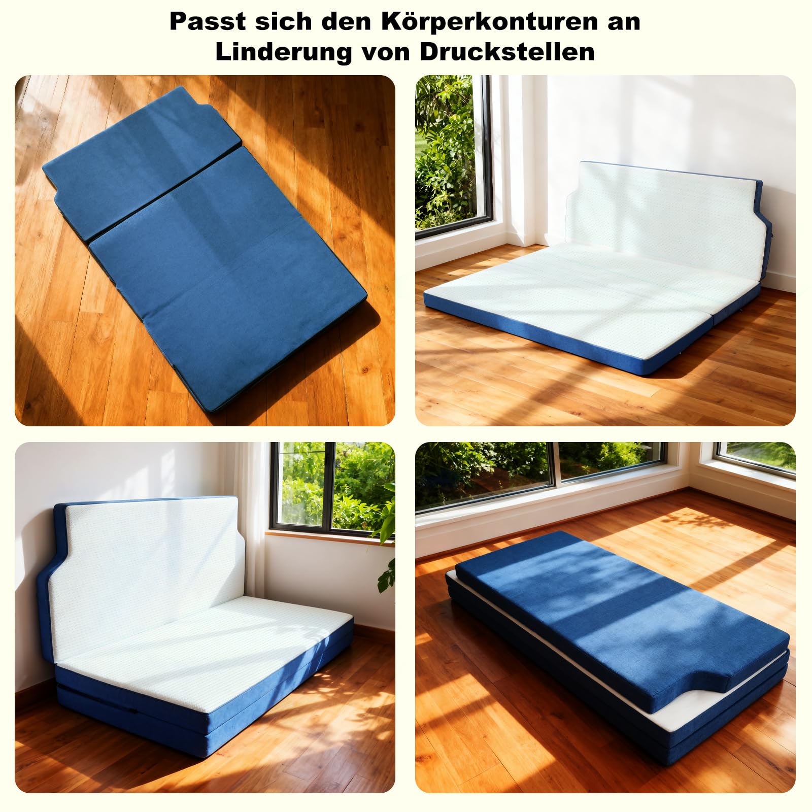 Matelas de véhicule Pliable épais et Respirant, Compatible avec VW T32 T4 T5 T6 T6.1 T7 Multivan California Beach Caravelle et Transporter 186 * 148 * 8 cm, Accessoires de Camping-Car