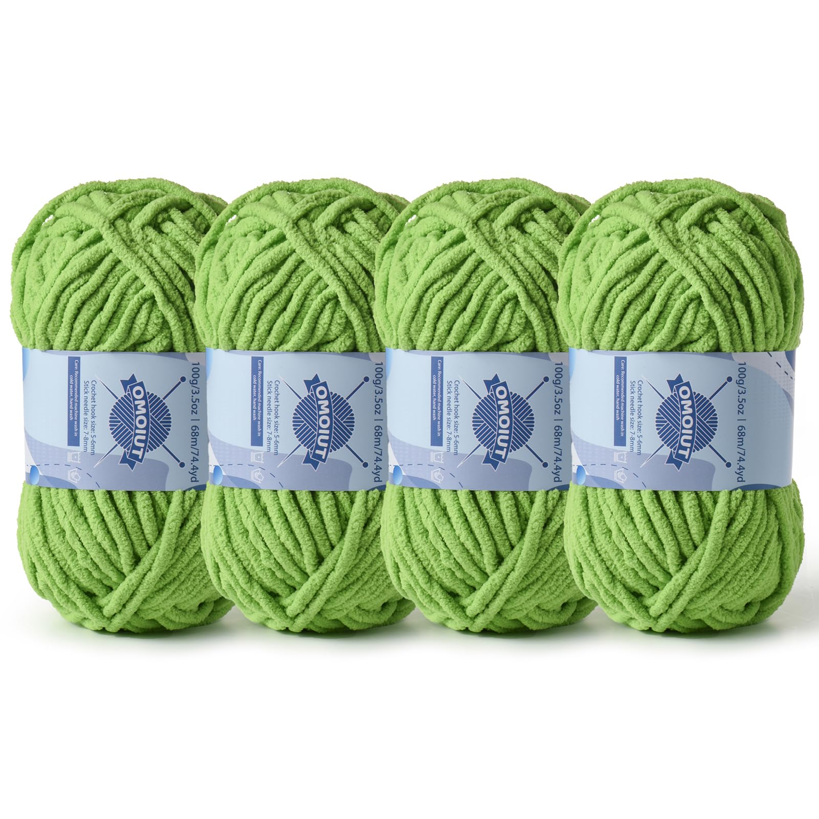 4 Pack Chunky Chenille Yarn for Crocheting, Baby Yarn for Crocheting Soft Blankets, Bulky Yarns for Crochet Amigurumi, 400g (297yds) Fluffy Velvet Yarns for Hand Knitting (4 Grass Green)
