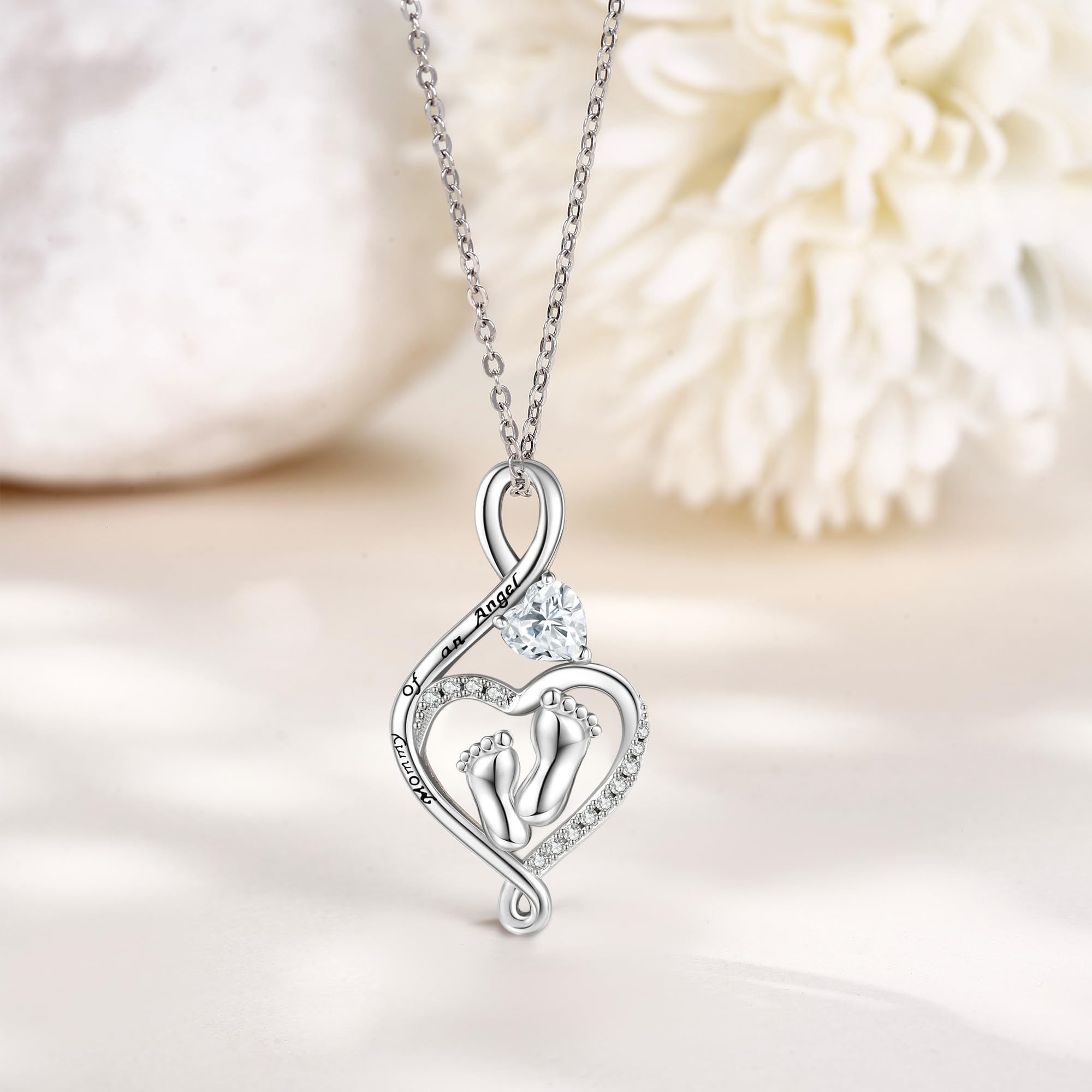 Collar de plata de ley con colgante de mamá de un ángel con pies de bebé, pérdida del embarazo, joyería conmemorativa para mujer, Plata esterlina