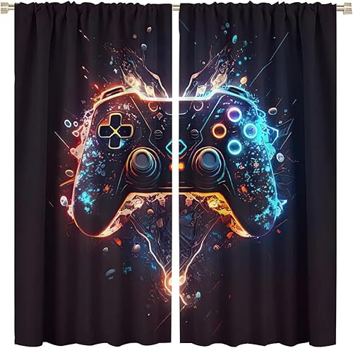 Miniatura 1 de Cortina abstracta de gamepad de neón con diseño de controlador de juegos para adolescentes, niños, niñas, niños, decoración de sala de juegos, arte