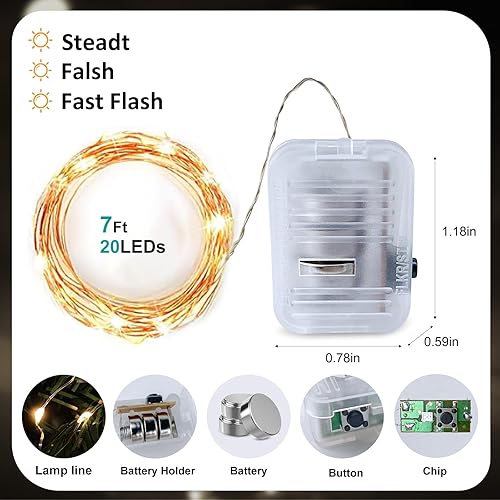 Miniatura 6 de Aogist Paquete de 24 luces de hadas de 7 pies, 20 LED, funciona con pilas, 3 modos, impermeable, alambre plateado, luciérnaga, luna estrellada,