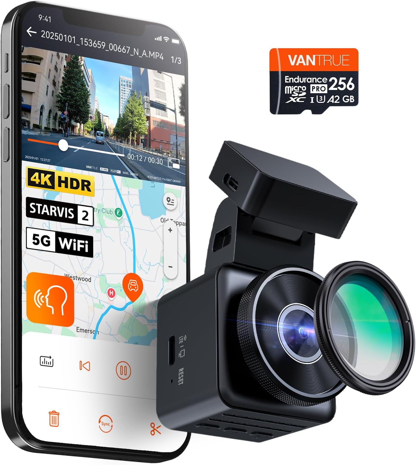 Vantrue E1 Pro Dash Cam & 256G Micro SD Card