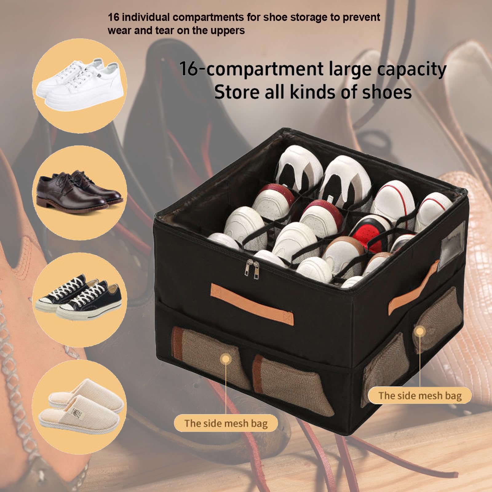 Scatola porta scarpe 16 compartimenti pieghevole in tessuto 600D Oxford con coperchio PVC trasparente,Salvaspazio per scarpe e accessori,Impilabile,Armadio,Ingresso,Appartamento piccolo (Grigio)