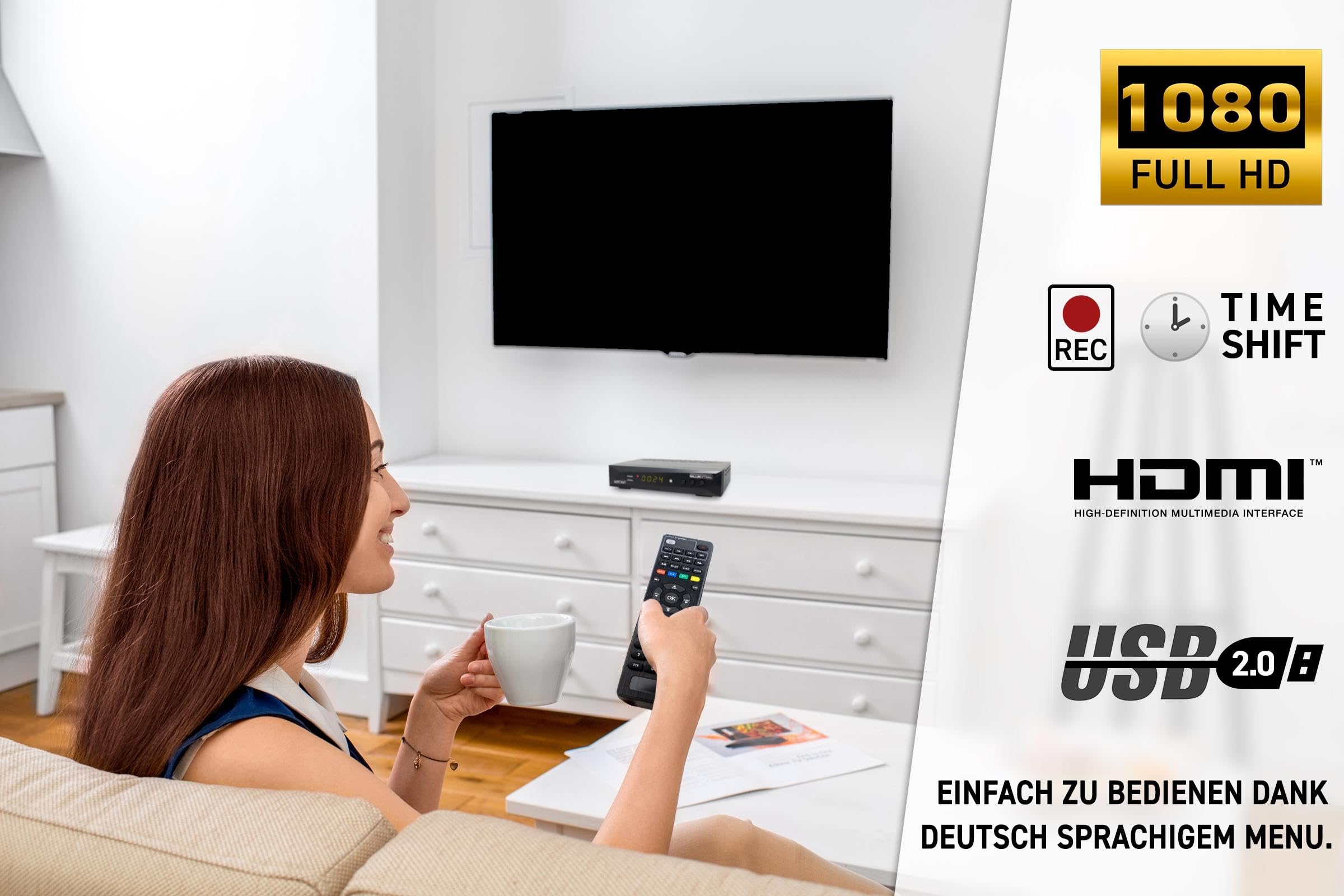 Combo-Receiver DVB-C & DVB-T2 H265 mit Auto Installation & Aufnahmefunktion geeignet für jeden Kabel-Anbieter UND dem Empfang von allen freien DVB-T2 Sender via Antenne, Standard Size