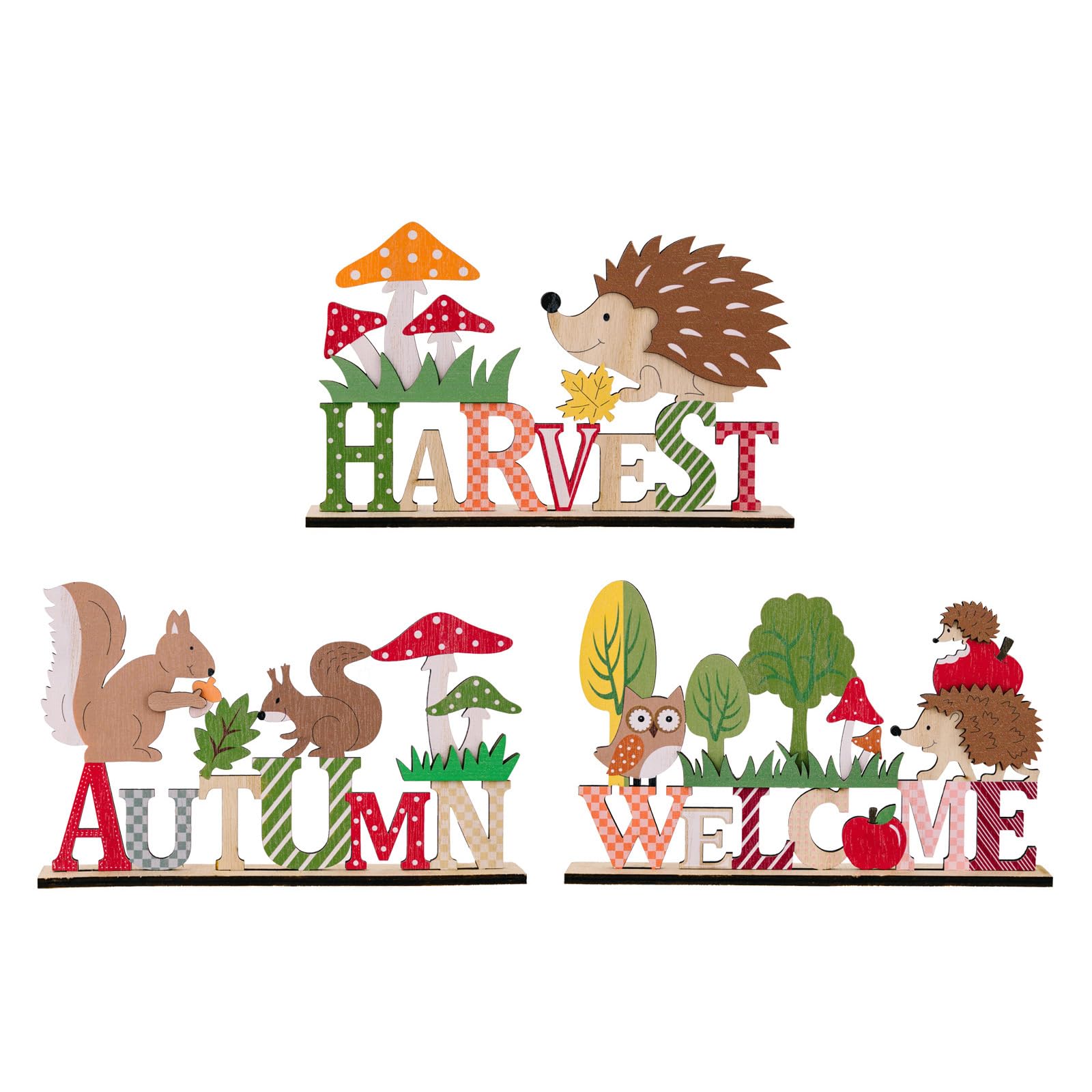 Jazuaiao 3Pcs Thanksgiving Wood Animal Statuettes Festives Holiday Decoration Lovely Animals Themed Figurines Embellishments Holiday Collectibles
