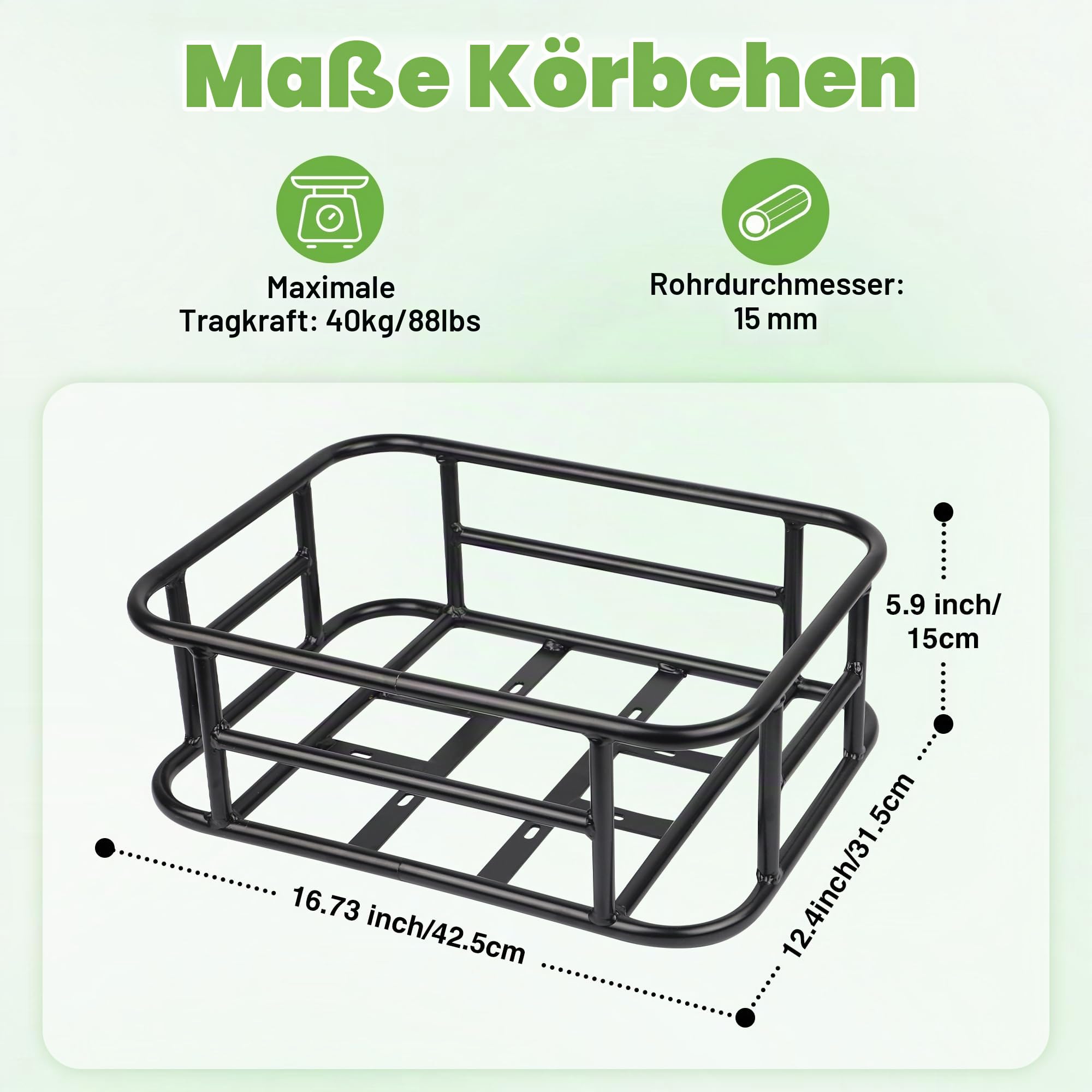 ZUKKA Cesta trasera de bicicleta para bicicletas eléctricas, cesta grande de metal trasera con forro grueso para bicicleta, bicicleta eléctrica, 43 × 32 × 15 cm