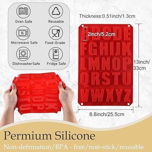 Miniatura 2 de Molde de silicona para tartas de letras sin BPA, molde de chocolate antiadherente, suave y fácil de liberar, decoración de moldes rojos de silicona,