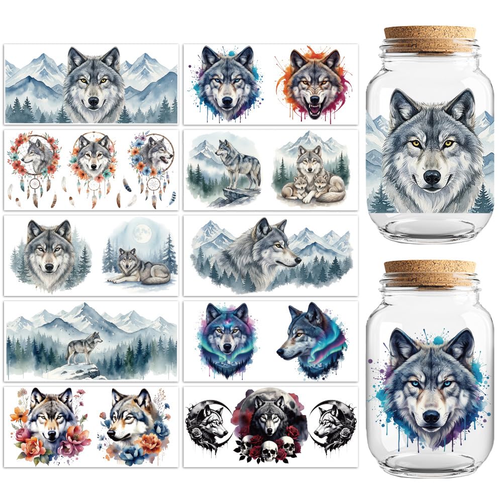 Peacoblue Wolf and Mountain UV DTF Cup Wraps, 10 Sheets Transfer Sticker — image 1