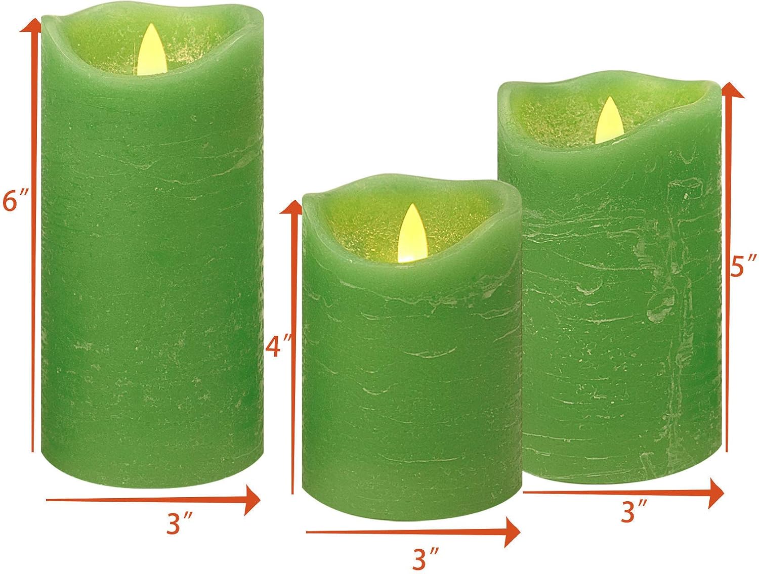 Magiq Set of 3 Apple Green Battery Operated Flameless Candles with Remote Timer Realistic Flickering Real Wax LED Pillars for St. Patrick's Day Table Centerpieces Christmas Decorations Home Decor