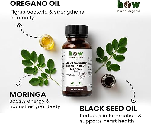 Miniatura 3 de Aceite de orégano, aceite de semilla negra y cápsulas blandas de moringa  60 cápsulas veganas  Suplemento dietético de mezcla de hierbas  Sin OMG,