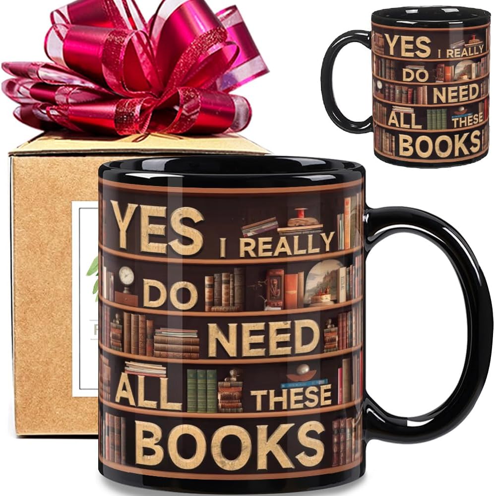 FALJIOK Novelty Coffee Mug for Book Lovers - 11oz, Christmas & Birthday Gift for Readers, Librarian Mug, Bookish & Bookworm Cup