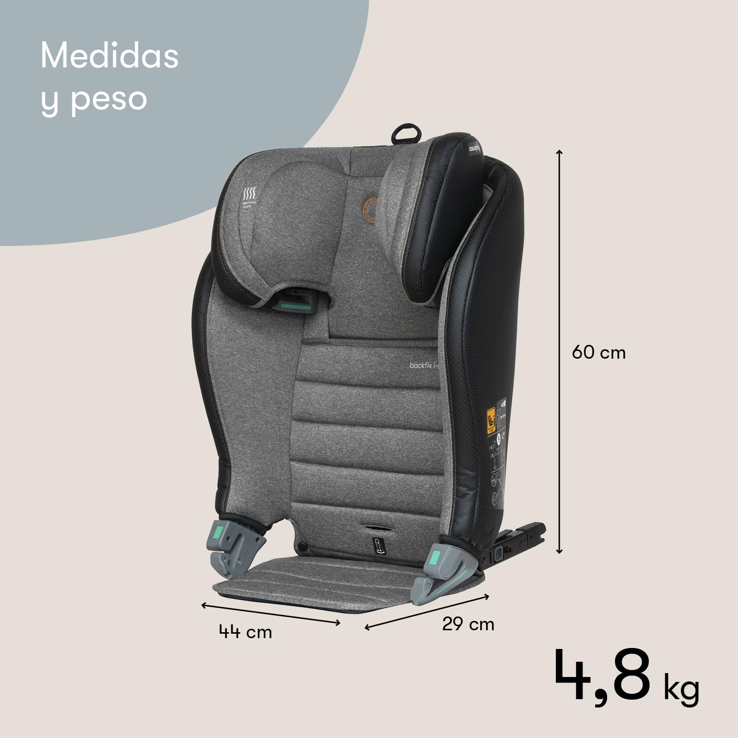Casualplay Backfix i-size Silla de coche para niños de 3 a 12 años, de 100 a 150 cm, con isofix. Reduce el mareo. Light grey.