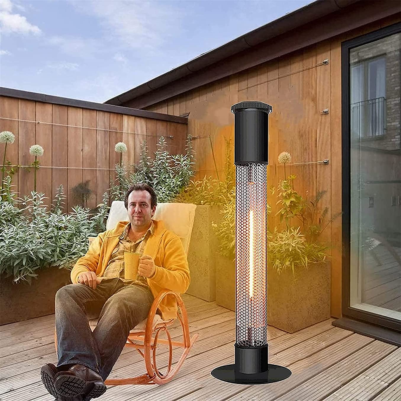 Riscaldatore da Terrazza Stufa a infrarossi Riscaldatore per patio da 1500 W Riscaldatore elettrico impermeabile da appoggio Riscaldatore elettrico da esterno ribaltabile in fibra di carbonio LSDRALOB