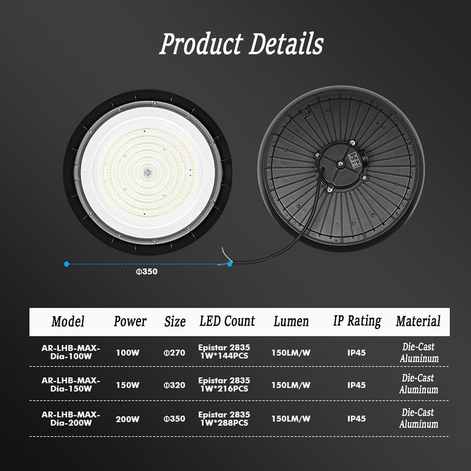 200W UFO LED High Bay Light with 3 CCT 8 Pack High Efficacy 150 LM W AC100-277V Factory — view 5