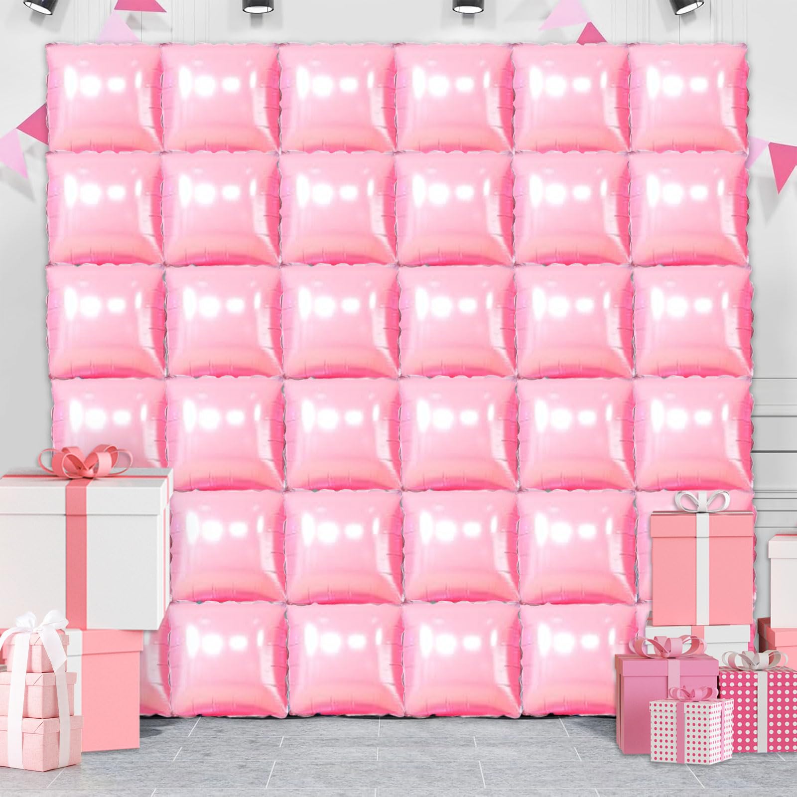 36 Piece XL Hot Pink Square Foil Balloon Wall Screen Double Sided Square Balloon Screen Tunnel Arch Kit Mylar Square Balloons for Baby Shower