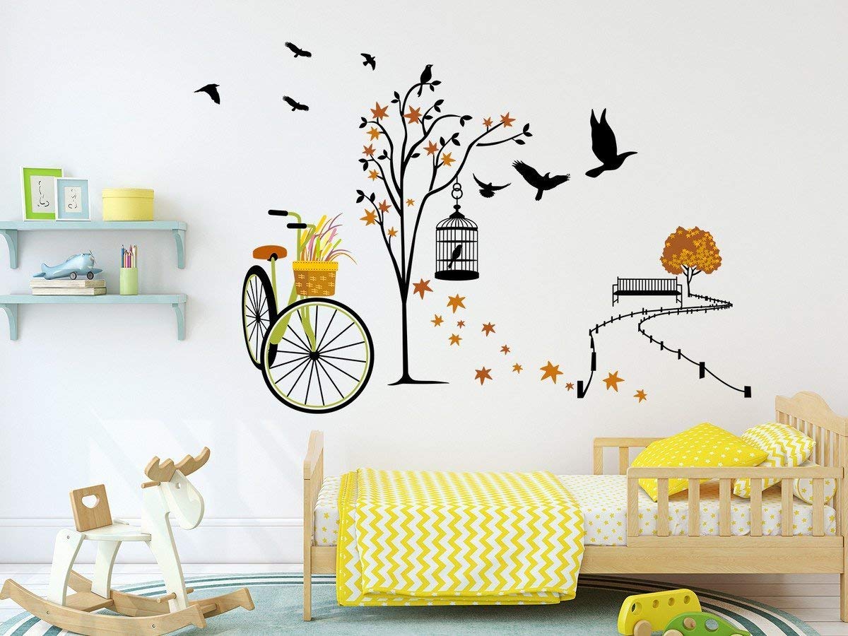 Asmi Collections Wall Stickers Beautiful Tree Cycle and Birds in Autumn-image-3