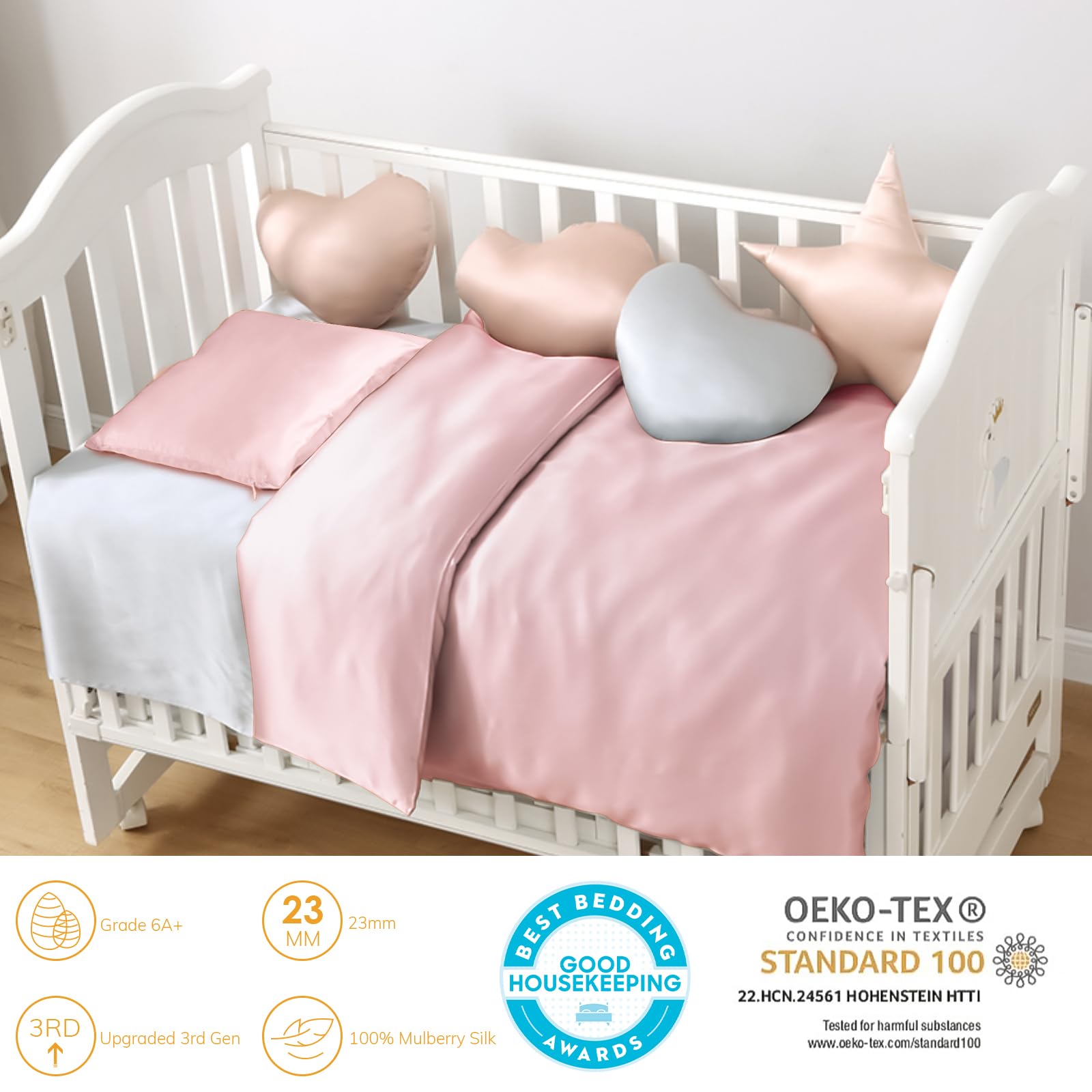 Promeed Natural Mulberry Silk Baby Crib Bedding Set 23 Momme
