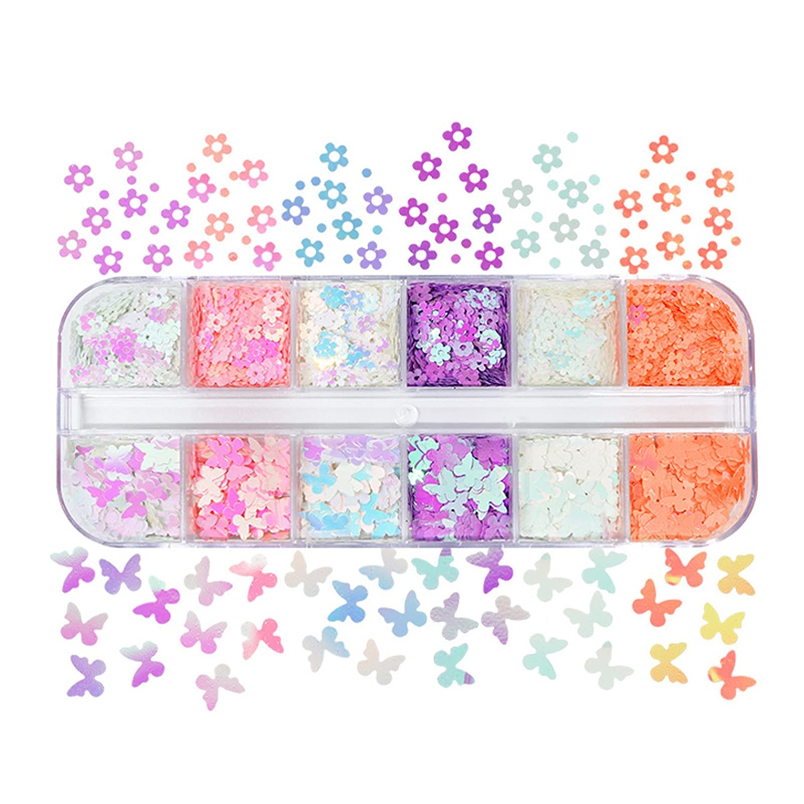 QQ 12 Grid Butterfly Glitter Flakes Sequins for Nail Art DIY Epoxy