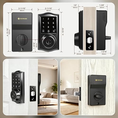 Miniatura 7 de Cerradura inteligente para puerta de entrada sin llave con control de aplicación, cerrojo electrónico de teclado con pantalla táctil con timbre,