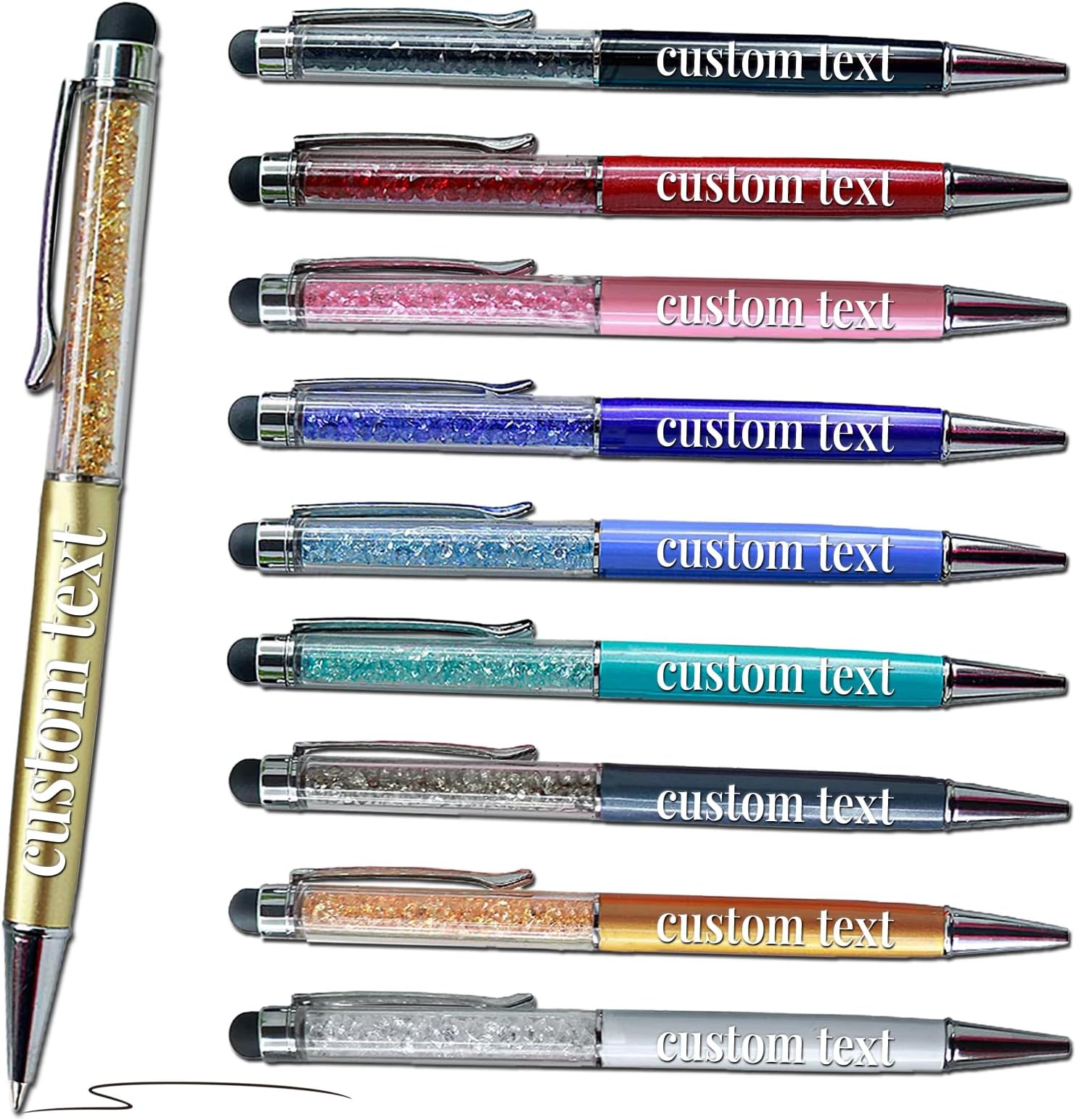 Coregiftr Personalized Crystal Stylus Pens Bulk Custom Pen with Name and Logo, Customizable Pens with Black Ink Gift for Women Men Office Business