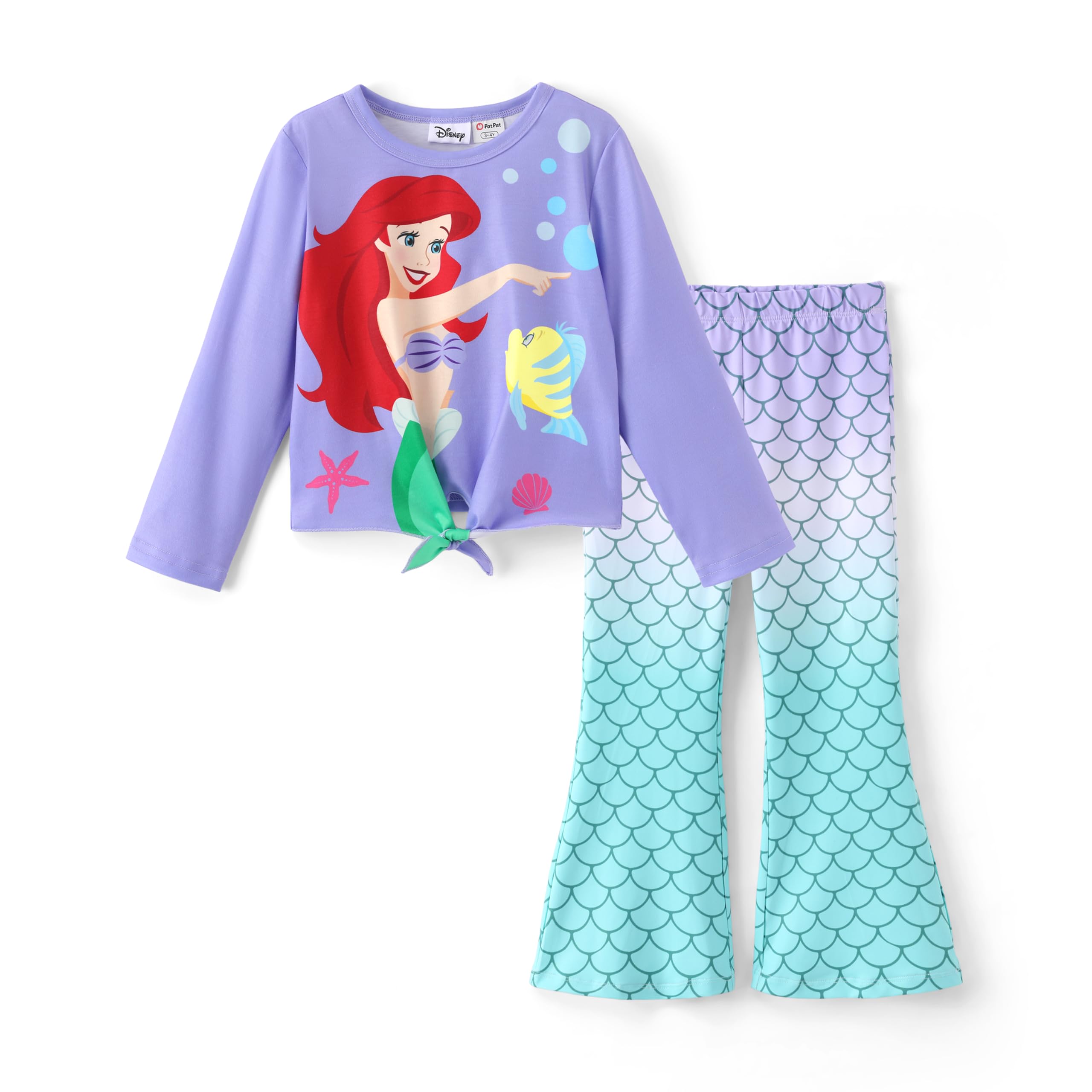 Disney Girls Outfits Long Sleeve Knot Front Shirt Flare Pants 2PC Clothes
