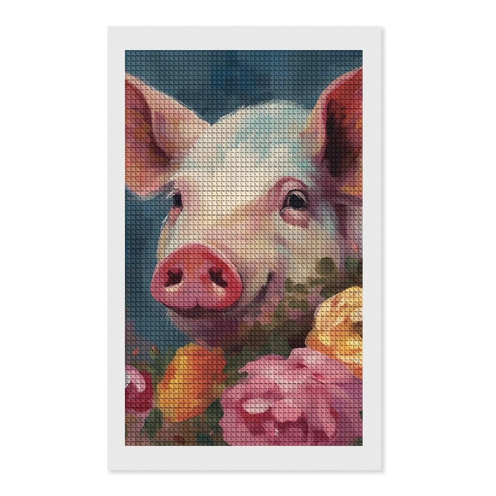 Painting Flower Pigs Diamond Art Kits for Adults, DIY 5D Diamonds Painting Kits for Beginner, Round Full Drill Diamond Dots Painting, 12"x20" Diamonds Pictures Gem Art and Crafts Wall Decor