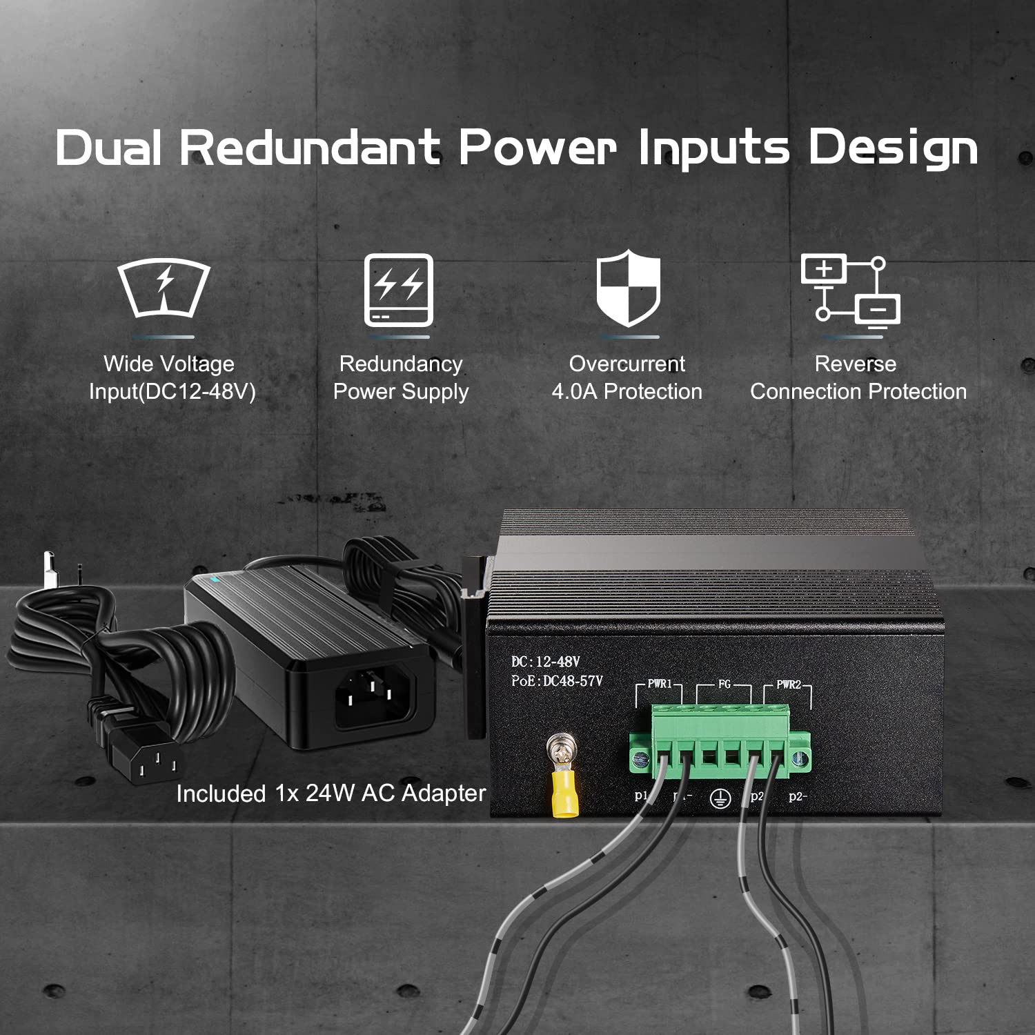 WIWAV WDH-5GT-DC 10/100/1000Mbps Gigabit Unmanaged 5-Port Industrial Ethernet Switches With DIN Rail/Wall-Mount(Fanless,-30℃~75