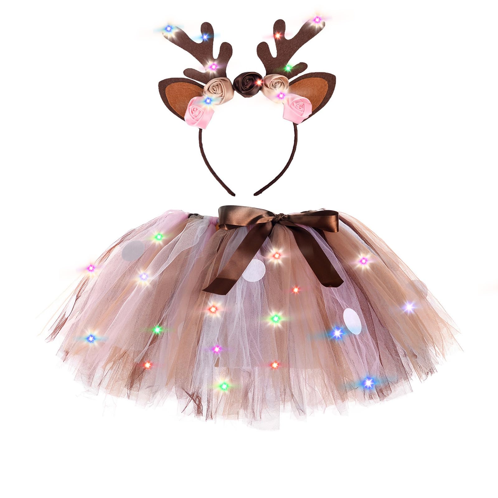 Hifot Reindeer Costume Kids,Reindeer Antlers Headband Tutu Skirt Fancy Dress for Girls Halloween Costume Christmas Party Dress Up Outfit