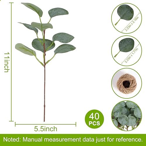 Miniatura 10 de ZeKonan 40 piezas de tallo artificial de eucalipto verde vegetal plantas artificiales de semillas blancas adecuadas para la familia florero de boda