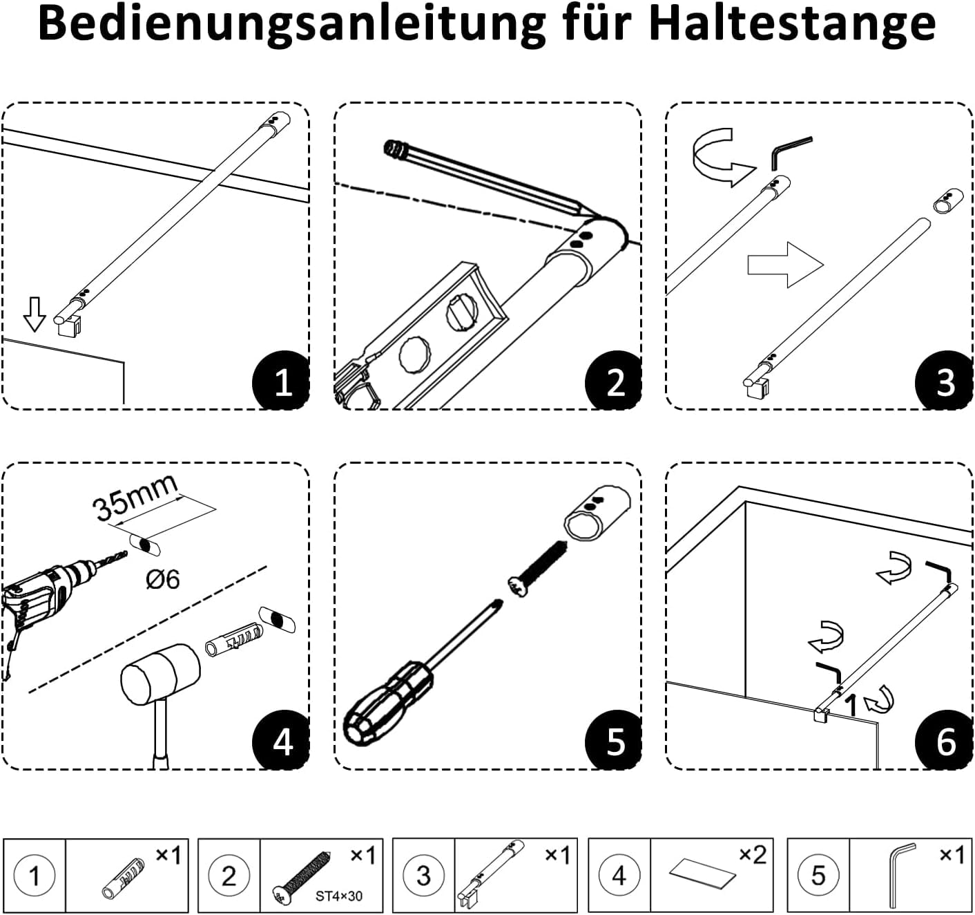 Boromal Haltestange Duschwand Haltestange für Duschwände Stabilisierungsstange Haltestange Stabilisator für Glasdicke 8-10 mm Dusche Duschwand Duschabtrennung Edelstahl 73-120cm