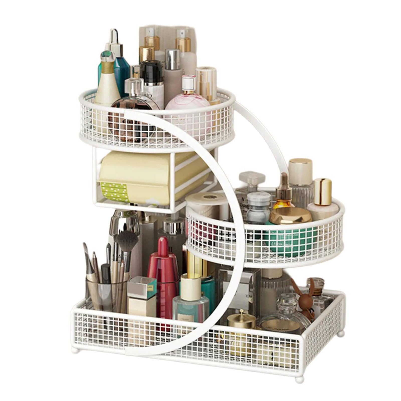 YWLUUOO Sturdy Metal Cosmetic Rack Without Installation Required Portable Organizers for Lipsticks Skincare Bathroom Accessory Metal Makeup Display Rack