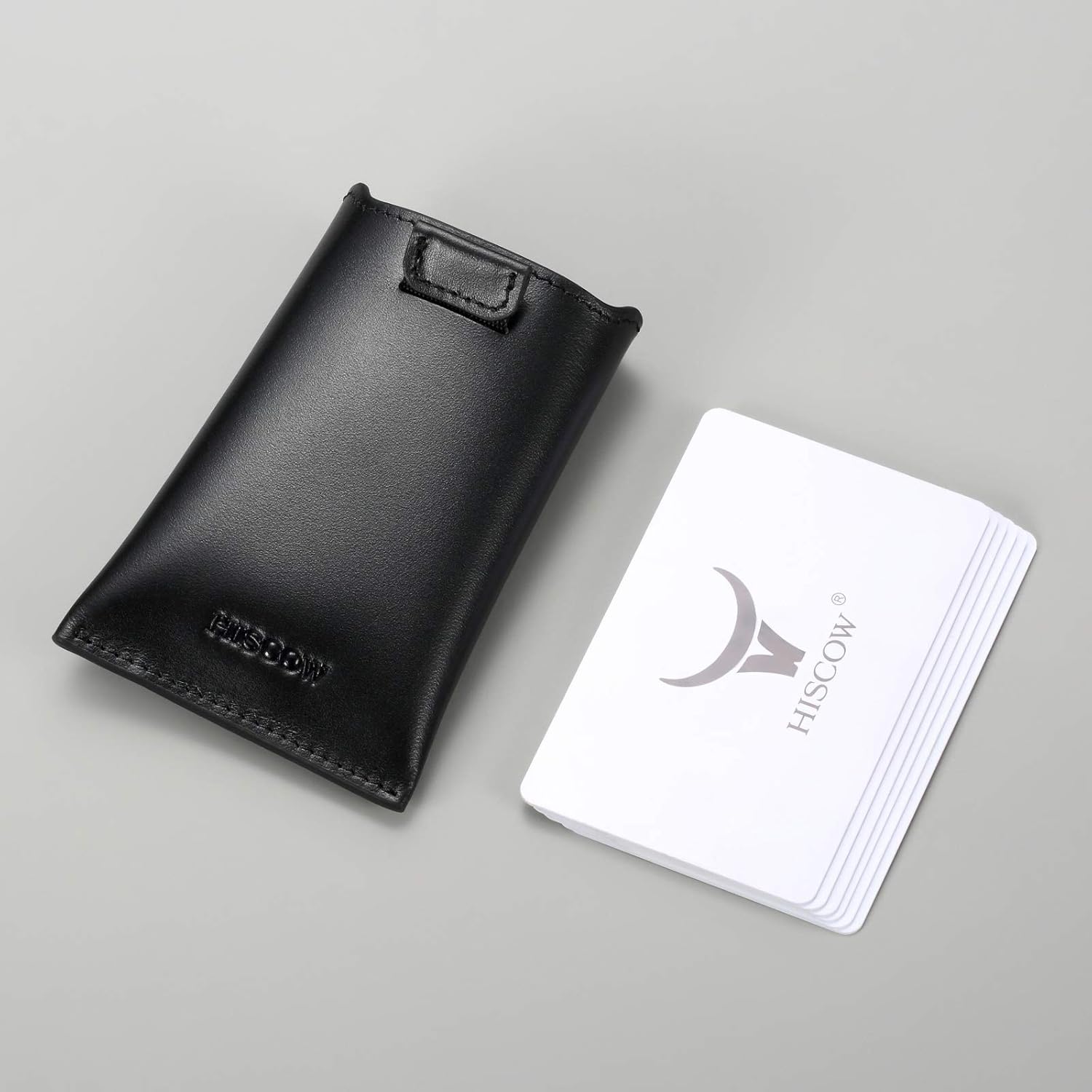HISCOW Business Card Holder with Flap for Dispensing Cards - Italian Calfskin (Black) - Image 7
